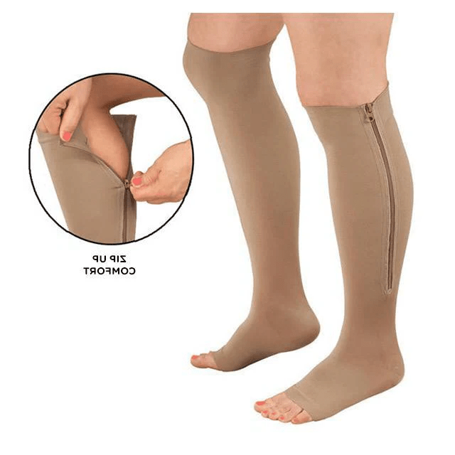 Compression stockings with zipper for improved circulation
