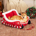 Christmas Sleigh Dog Bed with Crystal Velvet, Faux Fur and Non-Slip Bottom