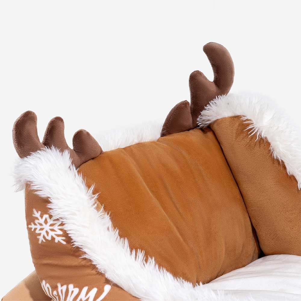 Christmas Sleigh Dog Bed with Crystal Velvet, Faux Fur and Non-Slip Bottom