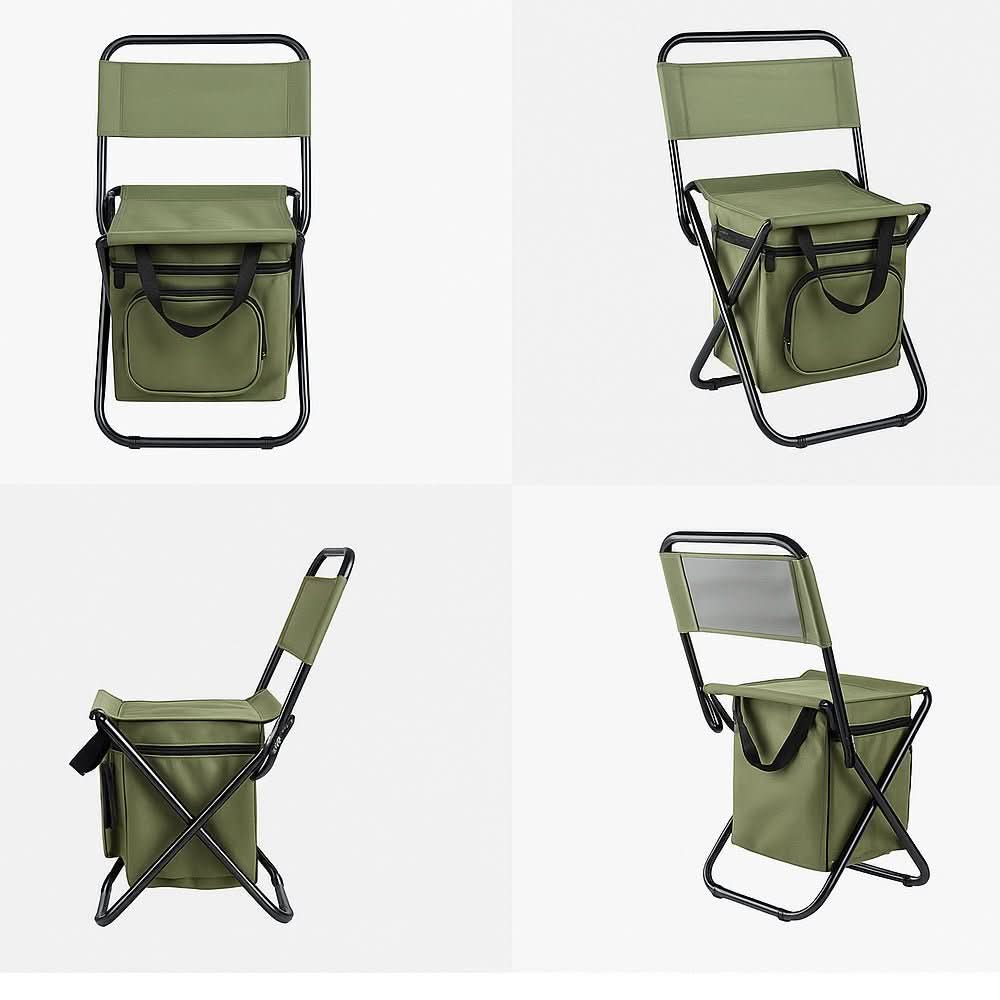 Folding chair with integrated cooler bag for outdoor adventures
