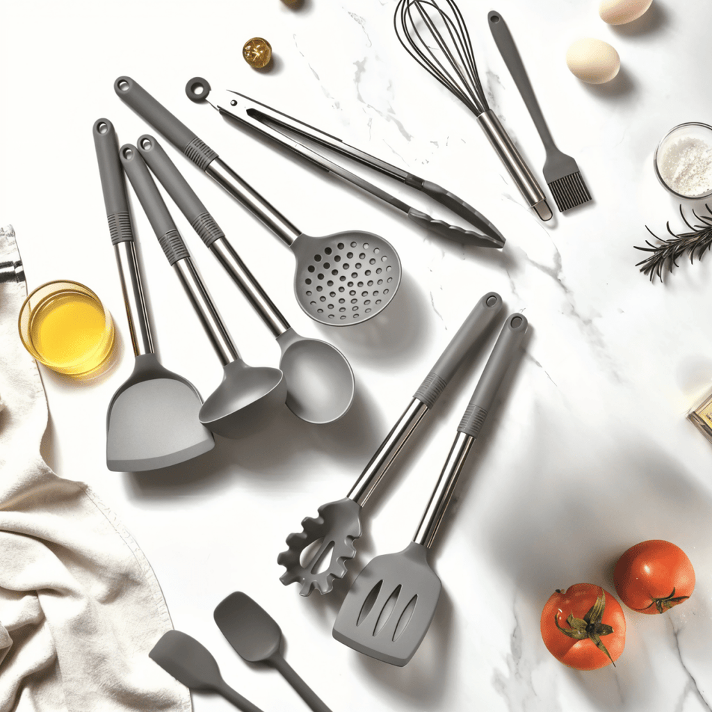 12-piece silicone kitchen utensil set with stainless steel handles for effortless cooking
