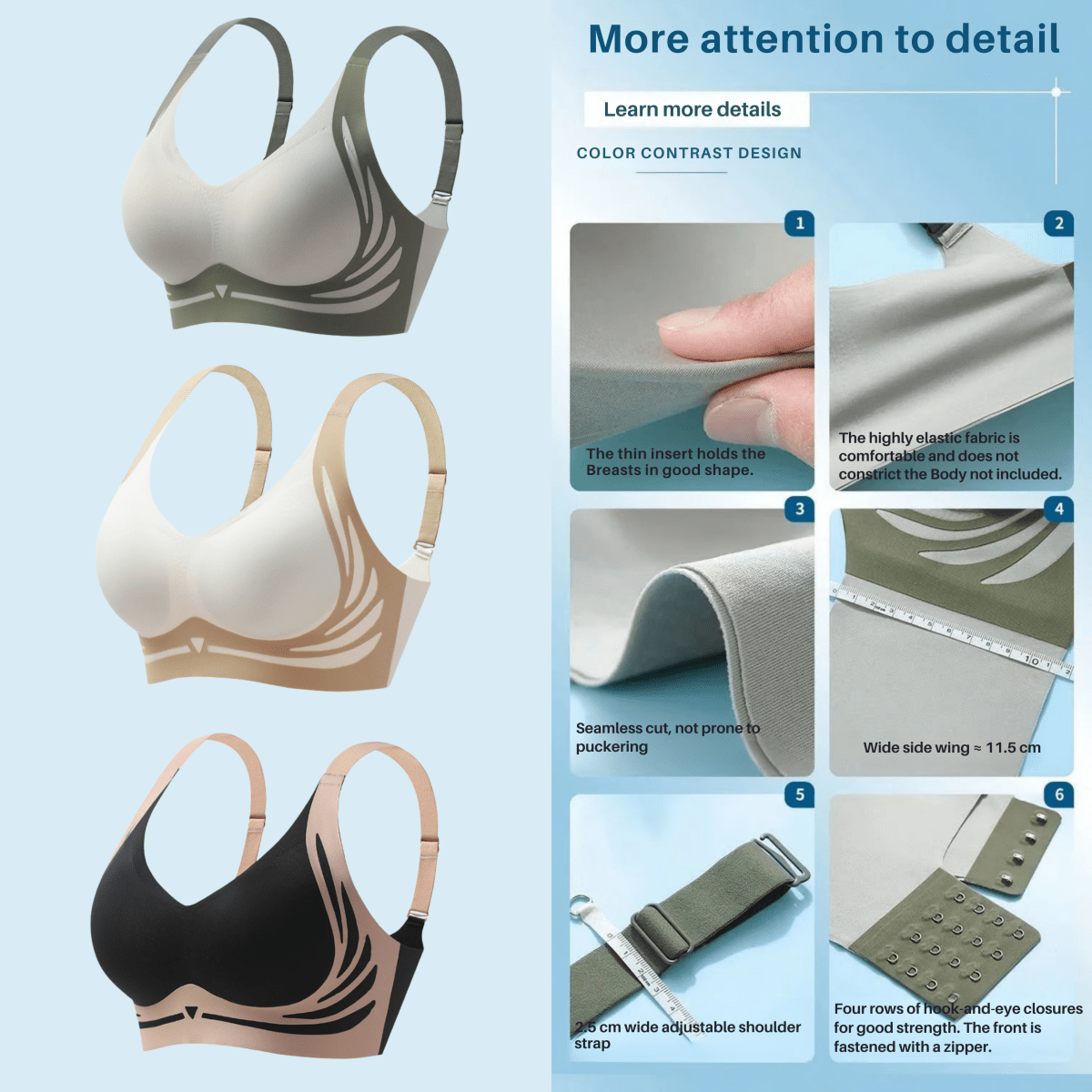 Wire-free bra for all-day comfort and reliable support