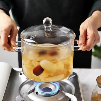 Glass heat-resistant cooking pot