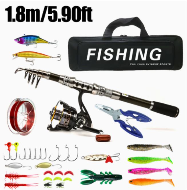 Carbon Fibre Telescopic Fishing Rod & Reel Set – Portable Fishing Kit for Sea & Freshwater