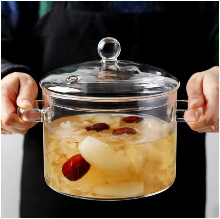Glass heat-resistant cooking pot