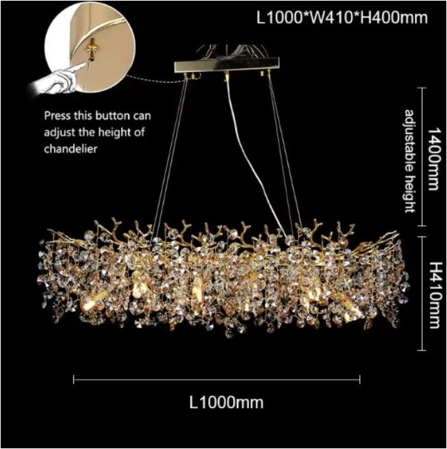Long Crystal Pendant Chandelier | Nordic LED Island Light with Remote Control (G9)