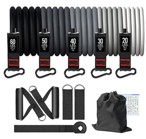 Resistance band set for full body training with handles, ankle straps & door anchor