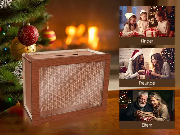 CashBox Cash box made of wood – With marking for each inserted banknote