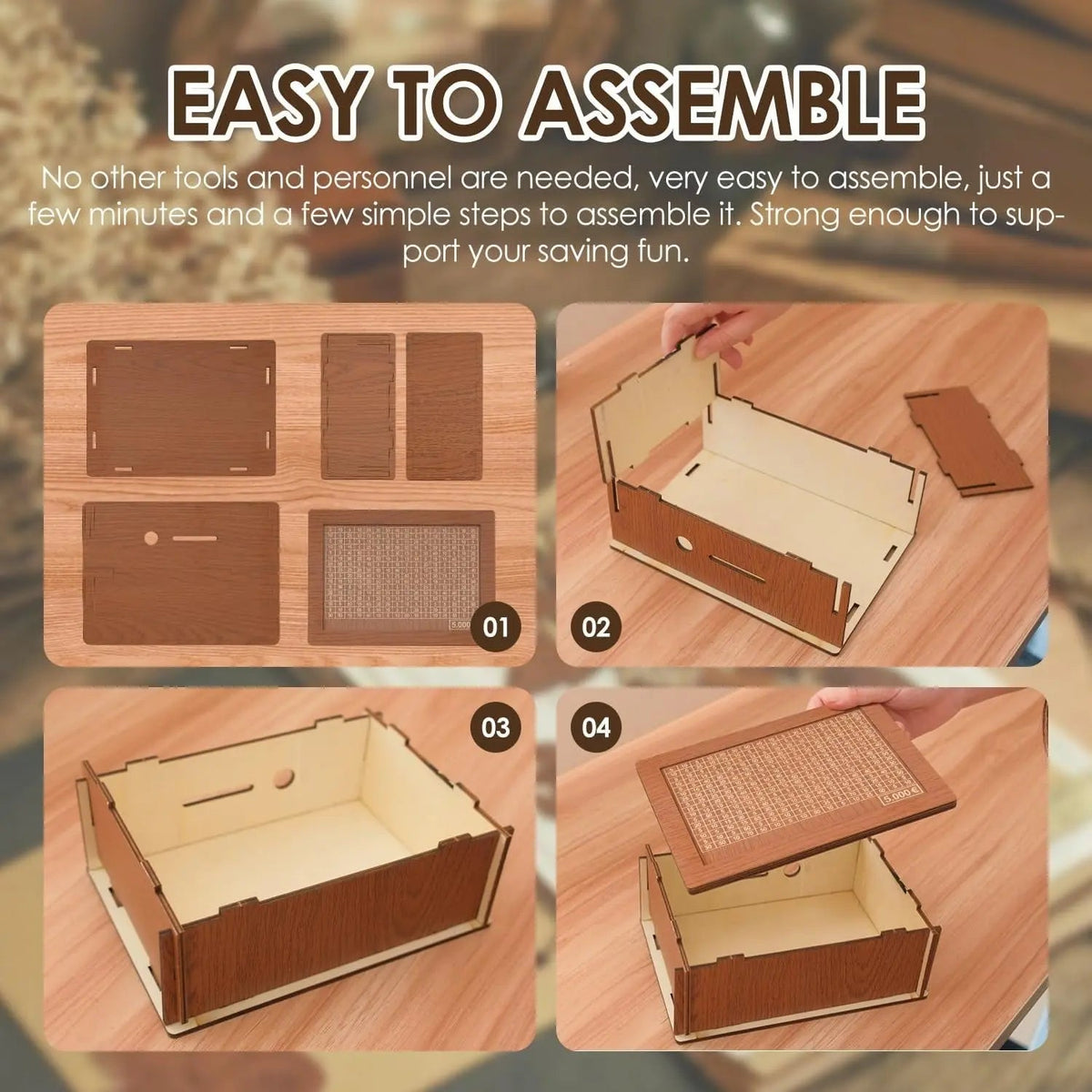 CashBox Cash box made of wood – With marking for each inserted banknote