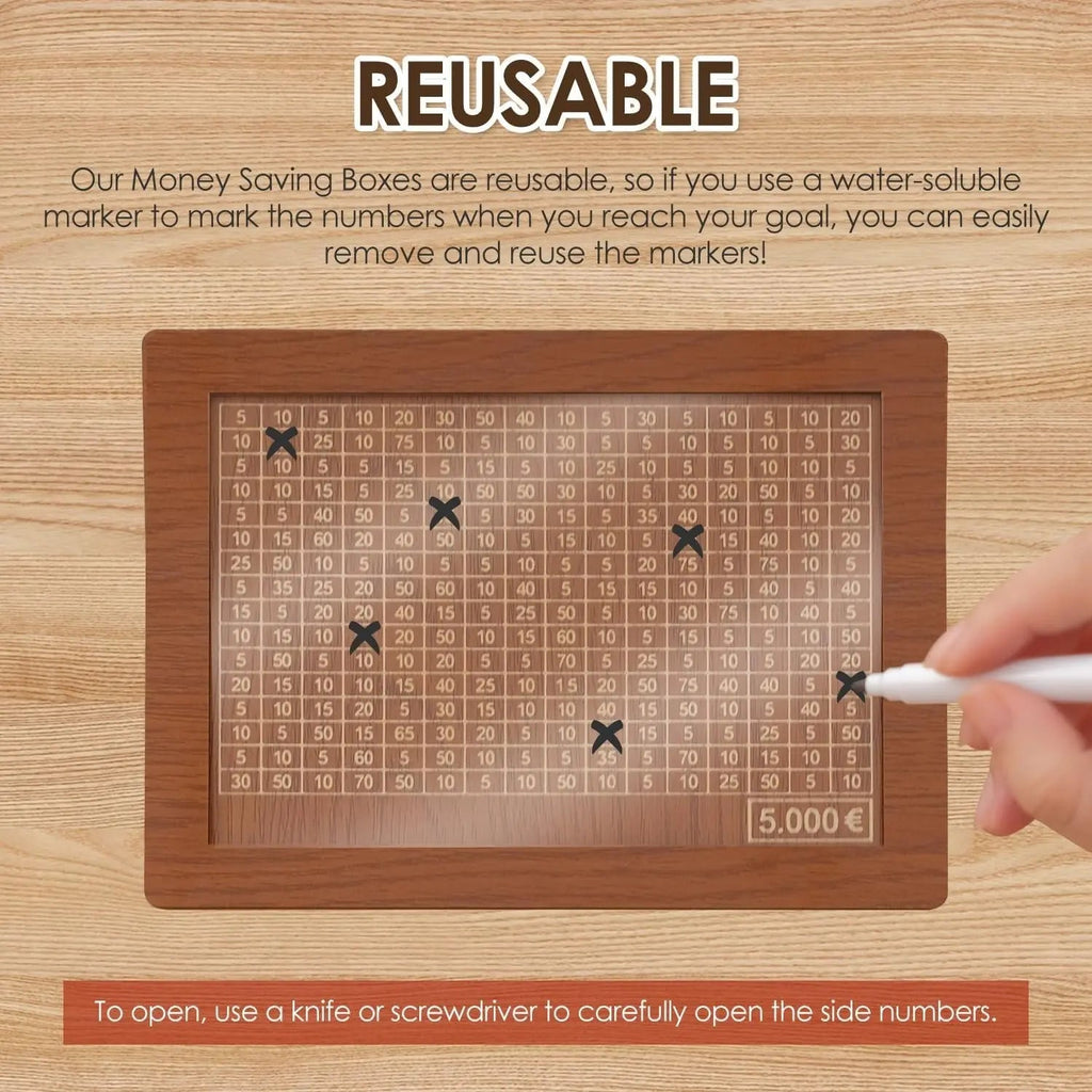CashBox Cash box made of wood – With marking for each inserted banknote
