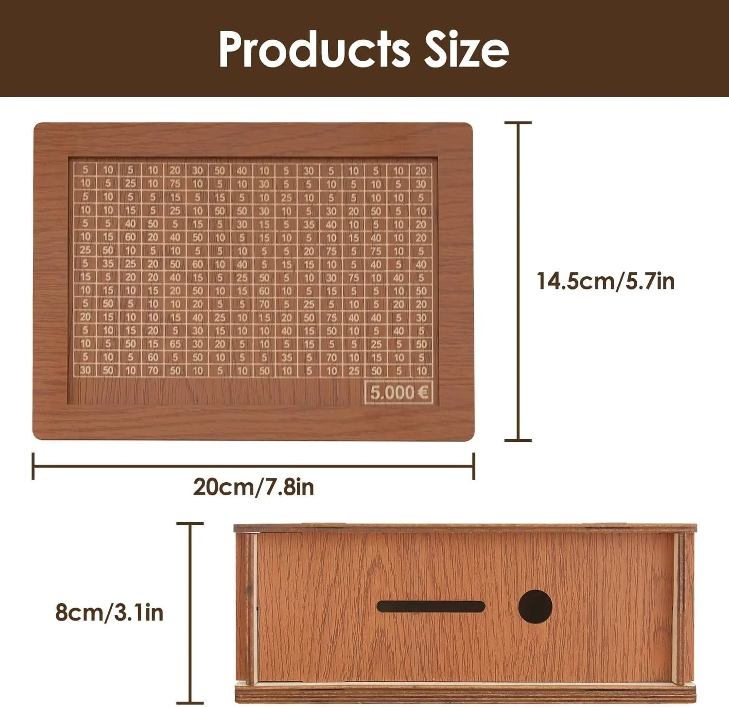 CashBox Cash box made of wood – With marking for each inserted banknote