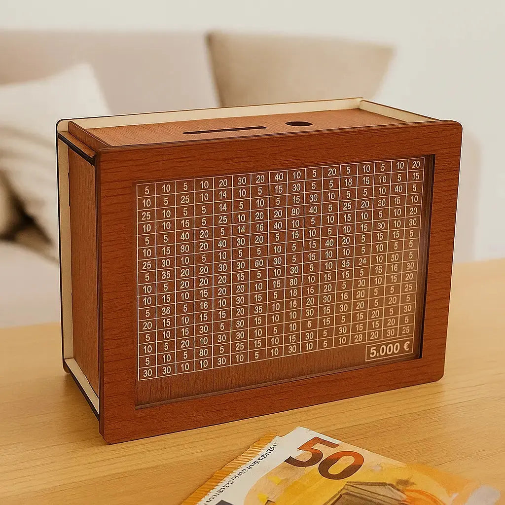 CashBox Cash box made of wood – With marking for each inserted banknote