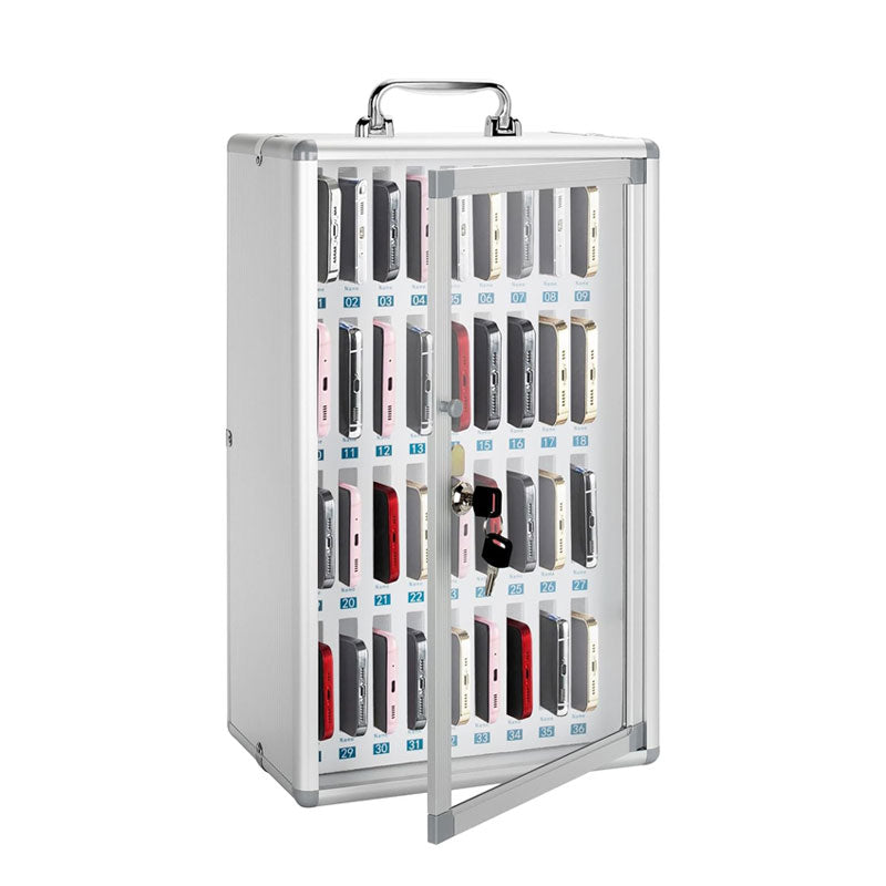 36 Slots Cell Phone Safe Locker Lockable Cell Phone Storage Cabinet, Cell Phone Lock Box With Handle For Classroom Office Exam (Silver)