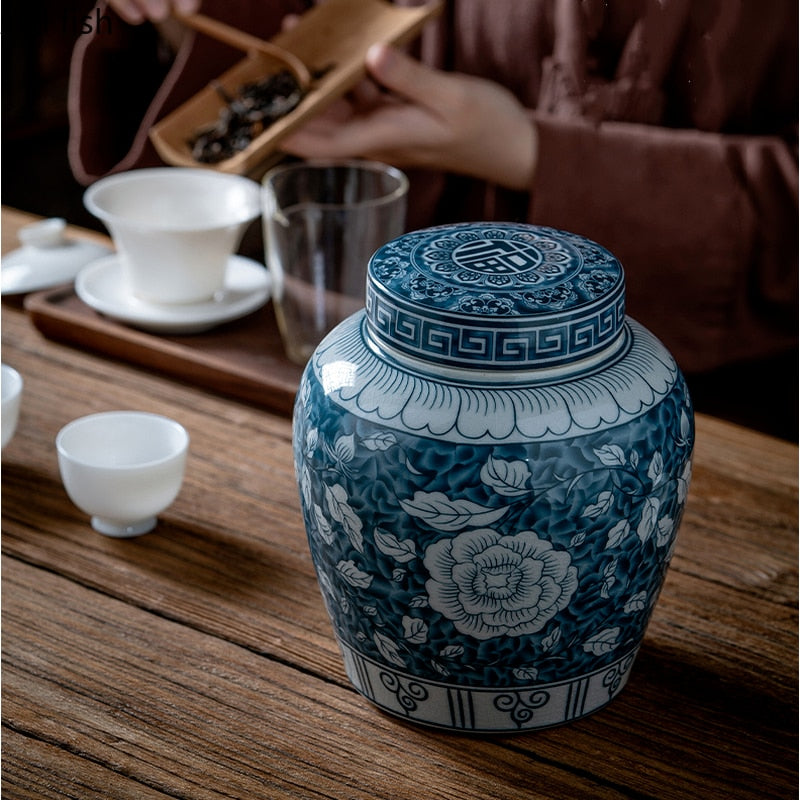 Ceramic airtight container tea box tea can moisture-protected storage tank tea container storage bottle tea organizer jar tea cans