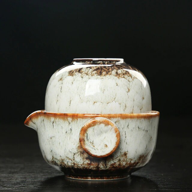 Ceramic Gaiwan Set kuai ke Tea Set Camping Kung Fu Tea Set 1 Teapot 1 Cup Travel Teapot Coffee Cup Water Mug Office Kettle Drinking Utensils