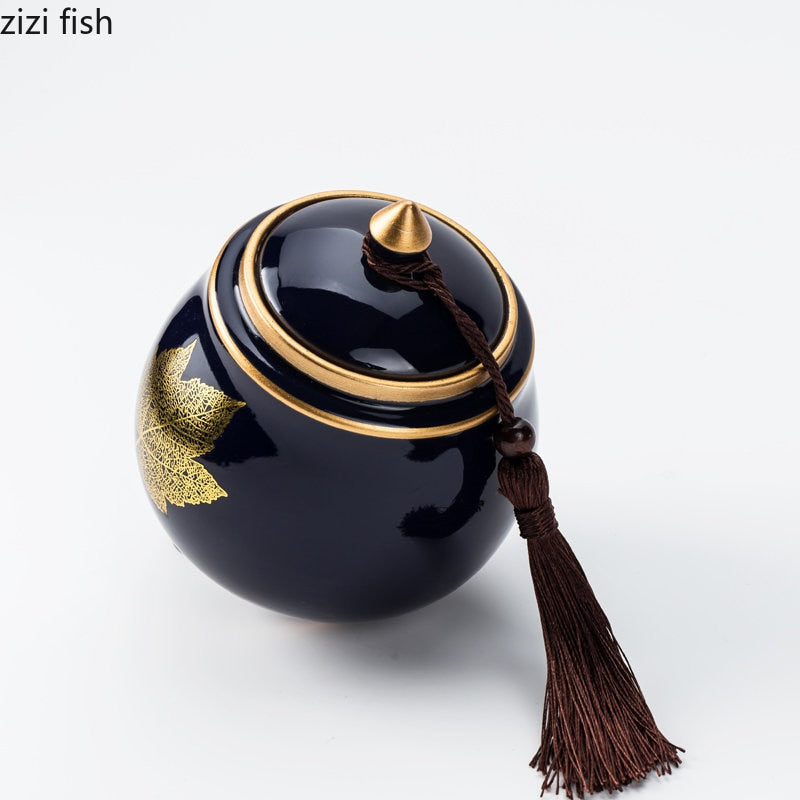 Ceramic Teapot Tea Cajon Tea Box Storage Tea Container Moisture-Proof Sealed Tank Storage Tank Candy Jar Storage Box