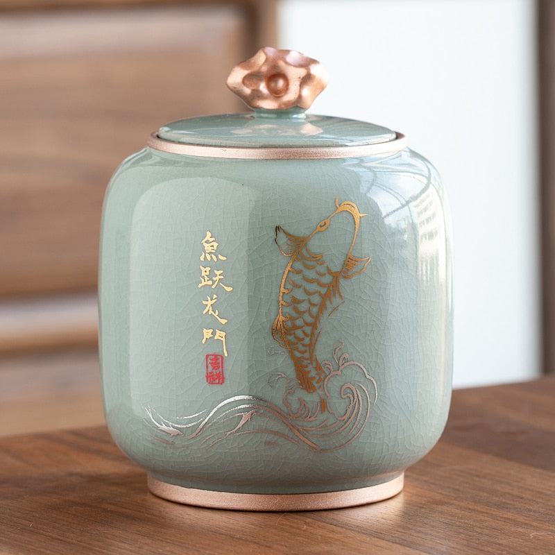 Ceramic Teapot Tea Cajon Tea Box Storage Tea Container Moisture-Proof Sealed Tank Storage Tank Candy Jar Storage Box