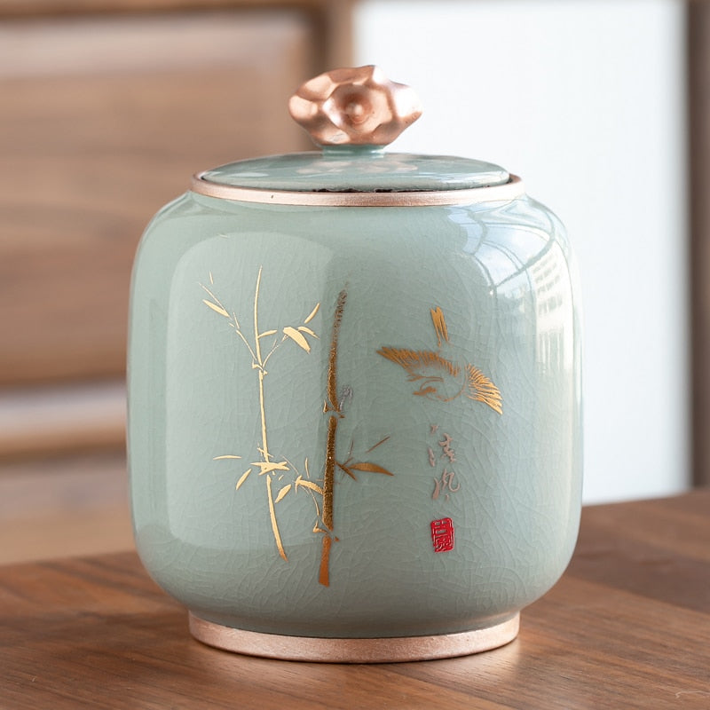 Ceramic Teapot Tea Cajon Tea Box Storage Tea Container Moisture-Proof Sealed Tank Storage Tank Candy Jar Storage Box