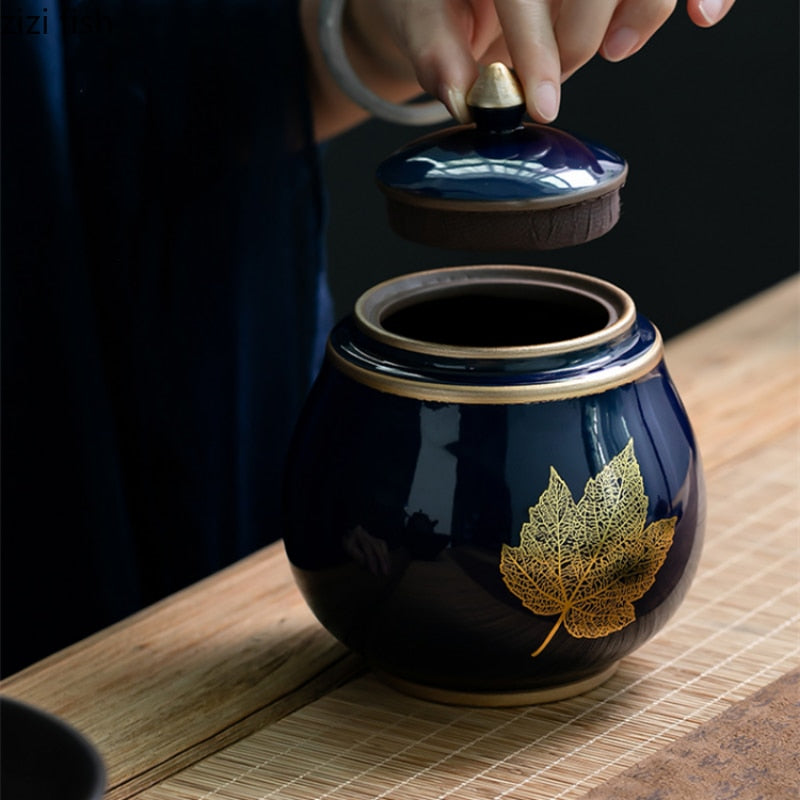 Ceramic Teapot Tea Cajon Tea Box Storage Tea Container Moisture-Proof Sealed Tank Storage Tank Candy Jar Storage Box