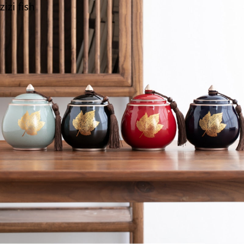 Ceramic Teapot Tea Cajon Tea Box Storage Tea Container Moisture-Proof Sealed Tank Storage Tank Candy Jar Storage Box