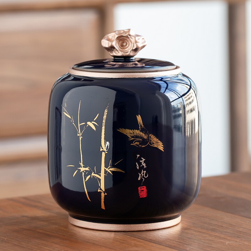 Ceramic Teapot Tea Cajon Tea Box Storage Tea Container Moisture-Proof Sealed Tank Storage Tank Candy Jar Storage Box