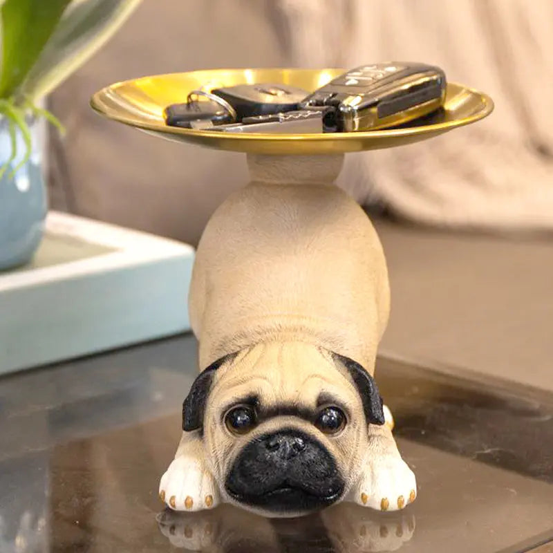 Charming Dog Statue made of Resin with Tray for Keys & Small Items