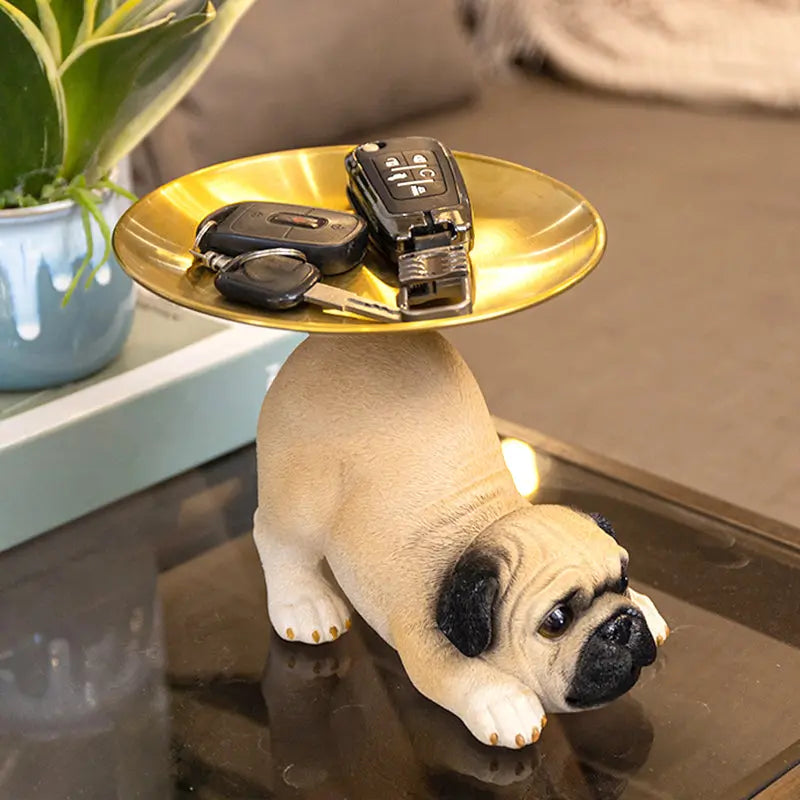 Charming Dog Statue made of Resin with Tray for Keys & Small Items