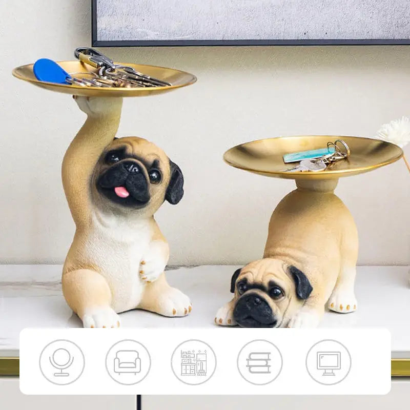 Charming Dog Statue made of Resin with Tray for Keys & Small Items