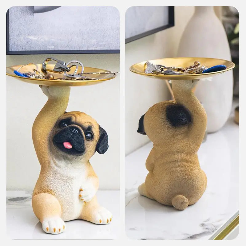 Charming Dog Statue made of Resin with Tray for Keys & Small Items