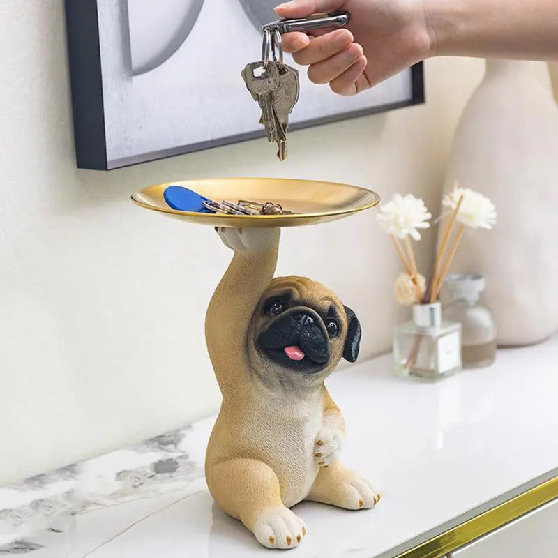 Charming Dog Statue made of Resin with Tray for Keys & Small Items