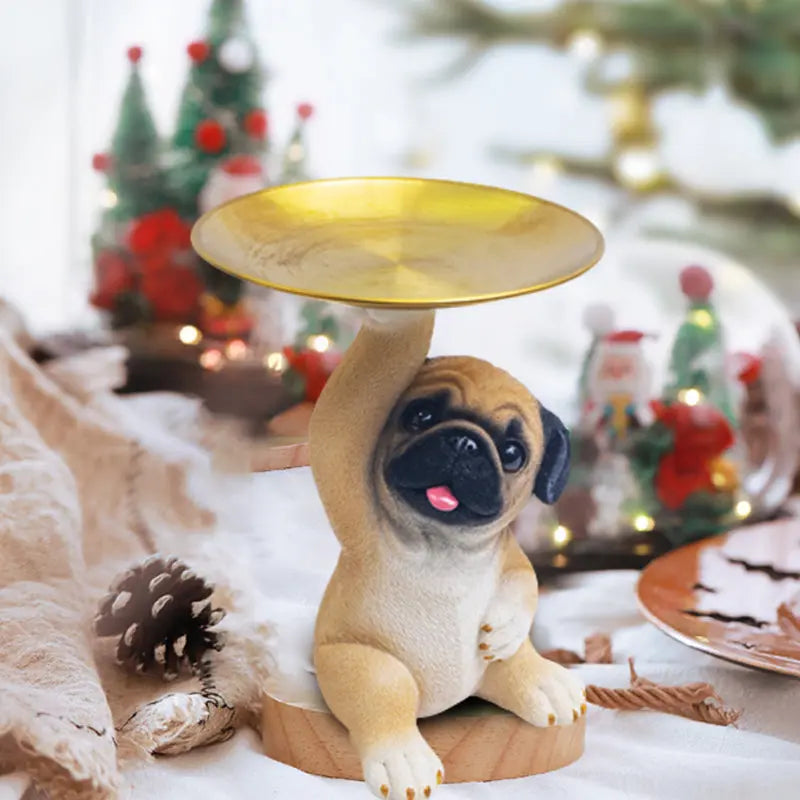 Charming Dog Statue made of Resin with Tray for Keys & Small Items