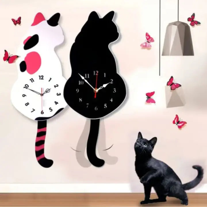 Charming Cat Wall Clock with Swinging Tail