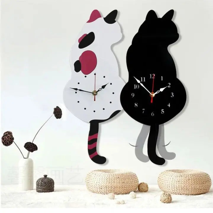Charming Cat Wall Clock with Swinging Tail