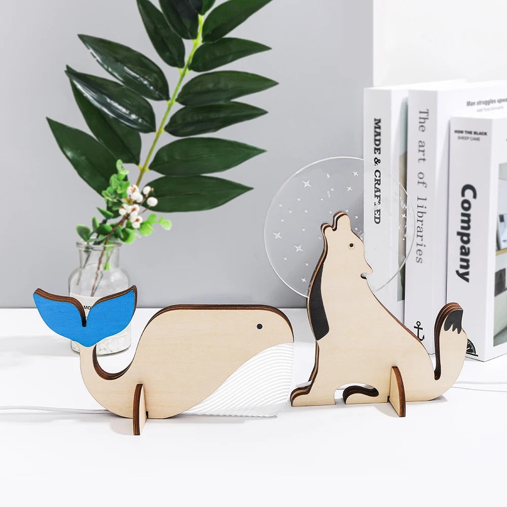 Charming wooden animals LED bedside lamps