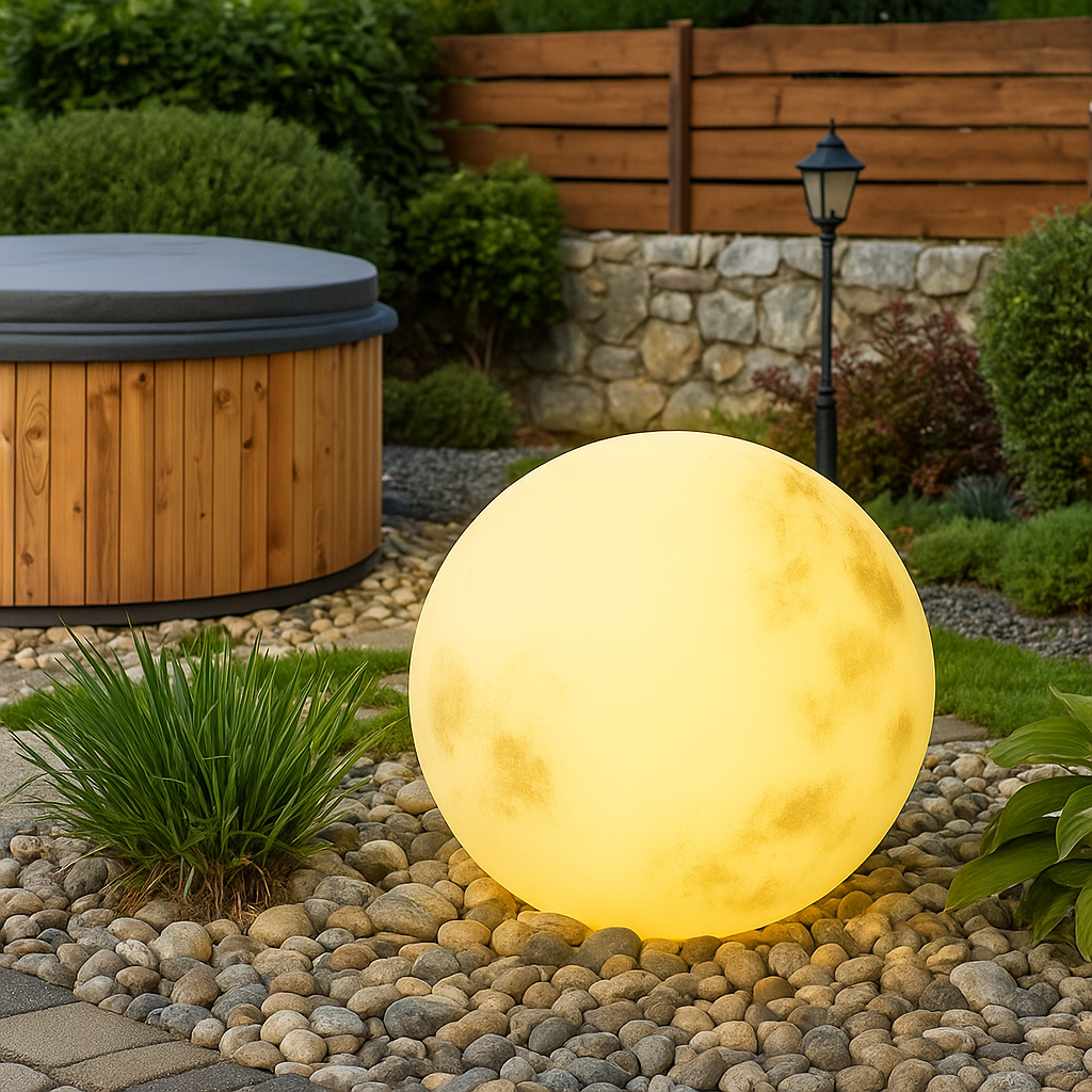 Solar-powered garden lamp with moon design