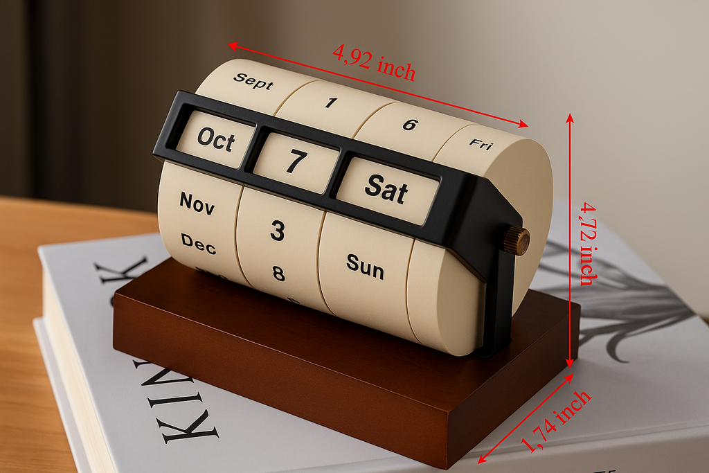 Vintage Wooden Perpetual Flip Calendar – Reusable Rotary Countdown Desk Display