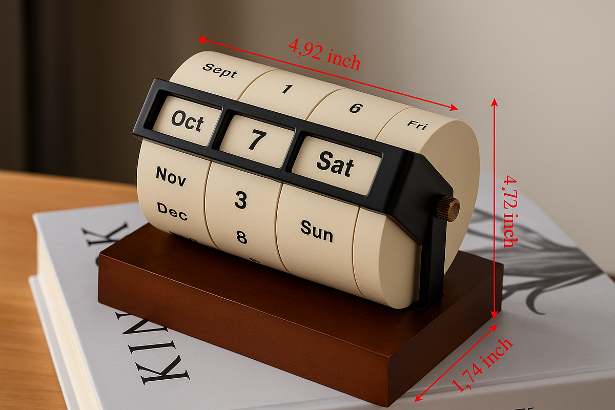 Vintage Wooden Perpetual Flip Calendar – Reusable Rotary Countdown Desk Display