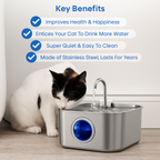 Felindra Cat Drinking Fountain Made of Stainless Steel | Flowing Water for Better Hydration | Quiet & Hygienic | 2.5 L Capacity