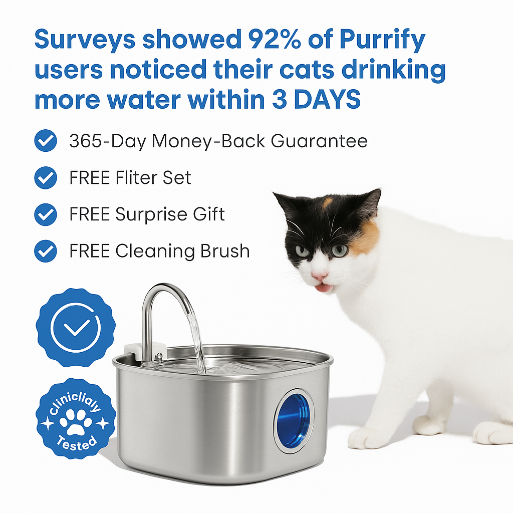 Felindra Cat Drinking Fountain Made of Stainless Steel | Flowing Water for Better Hydration | Quiet & Hygienic | 2.5 L Capacity