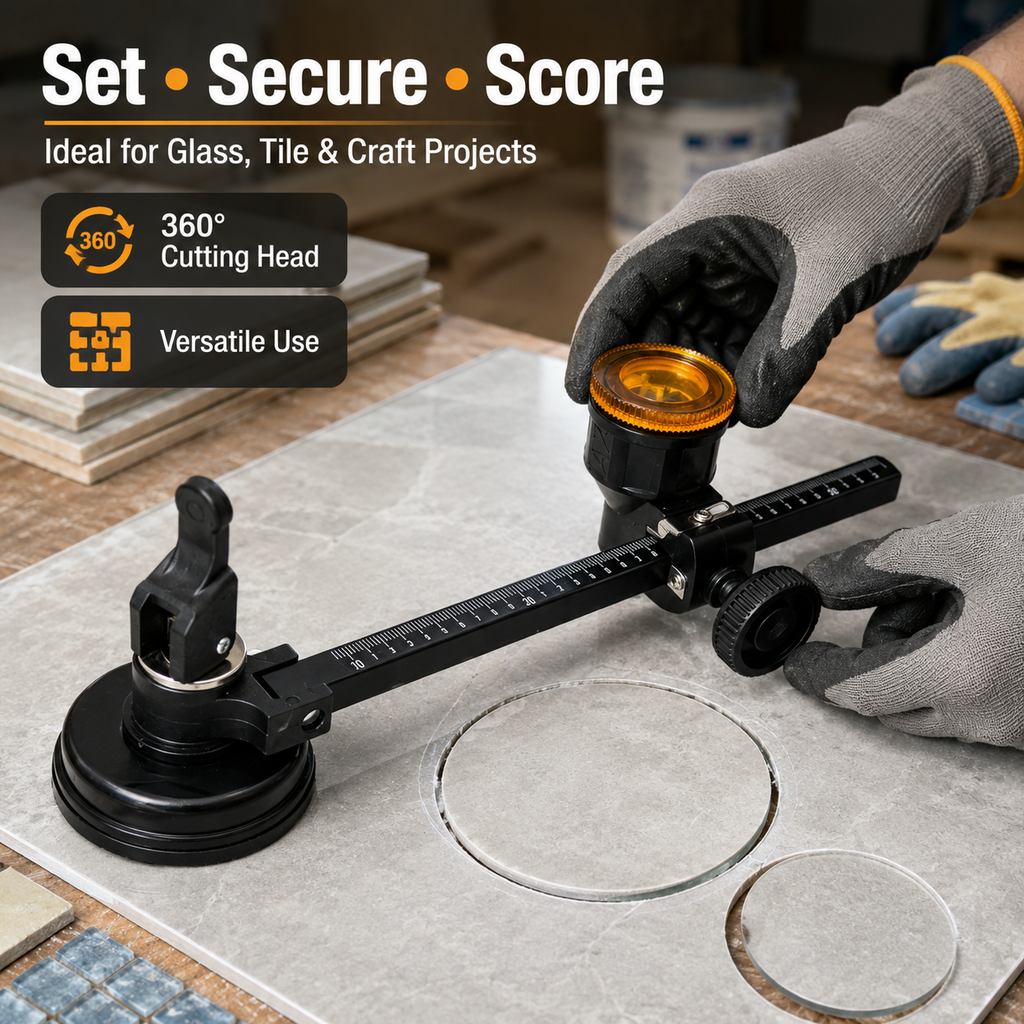 Glass Circle Cutter Tool for Tiles and Ceramics with Adjustable Features