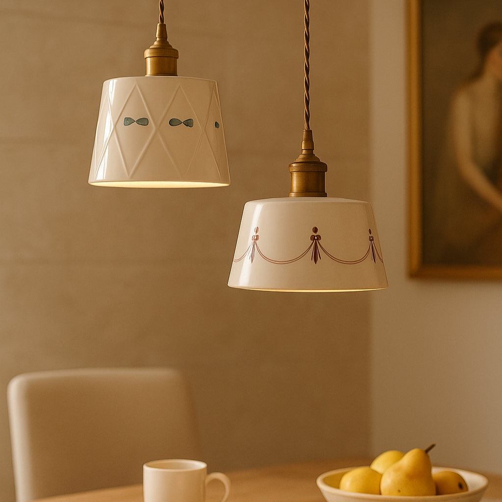 Elegant pendant lamp with classic ceramic pattern