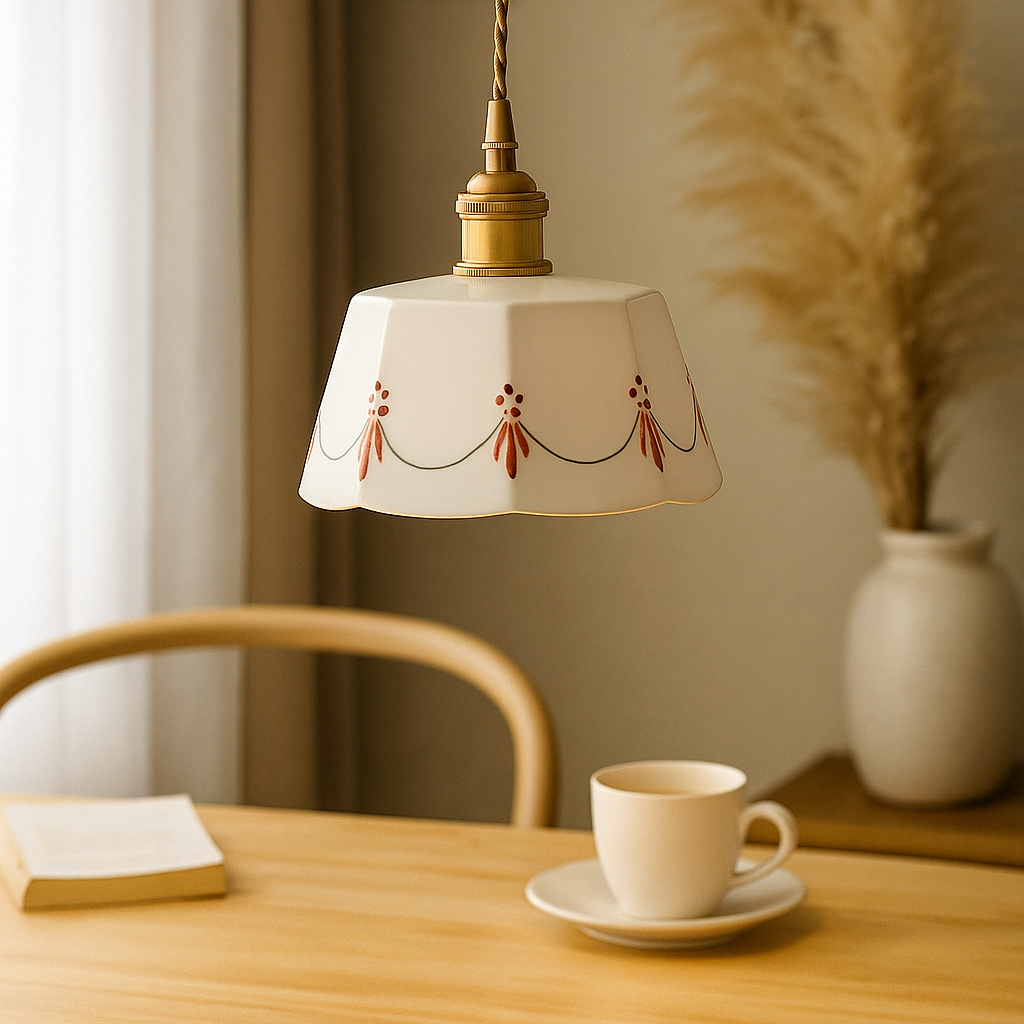 Elegant pendant lamp with classic ceramic pattern