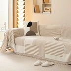 Striped Chenille Sofa Cover with Tassels and Non-Slip Fit