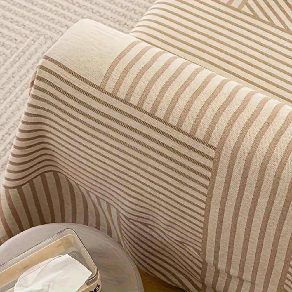 Striped Chenille Sofa Cover with Tassels and Non-Slip Fit