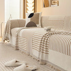 Striped Chenille Sofa Cover with Tassels and Non-Slip Fit