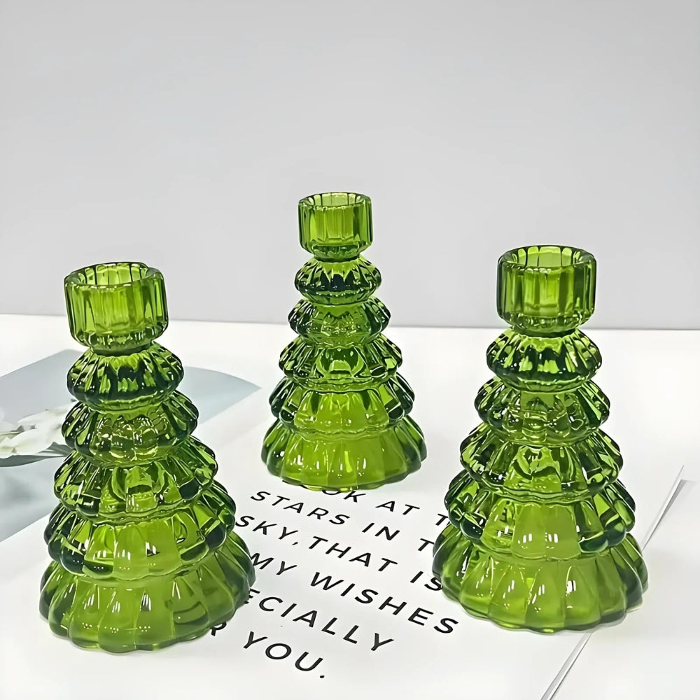 LumiTree Glass Candle Holder Set – 3-piece Tree-shaped Table Decoration
