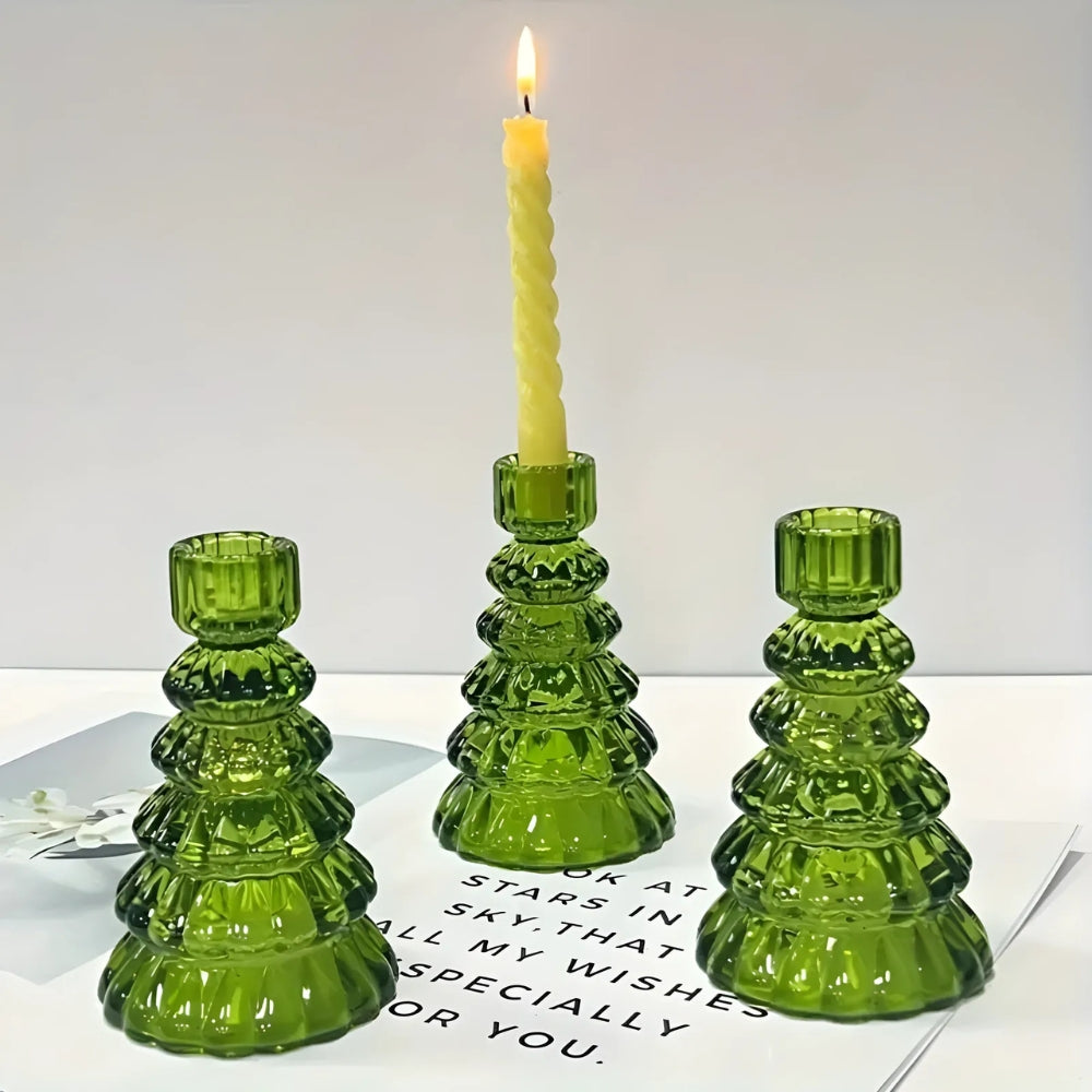 LumiTree Glass Candle Holder Set – 3-piece Tree-shaped Table Decoration