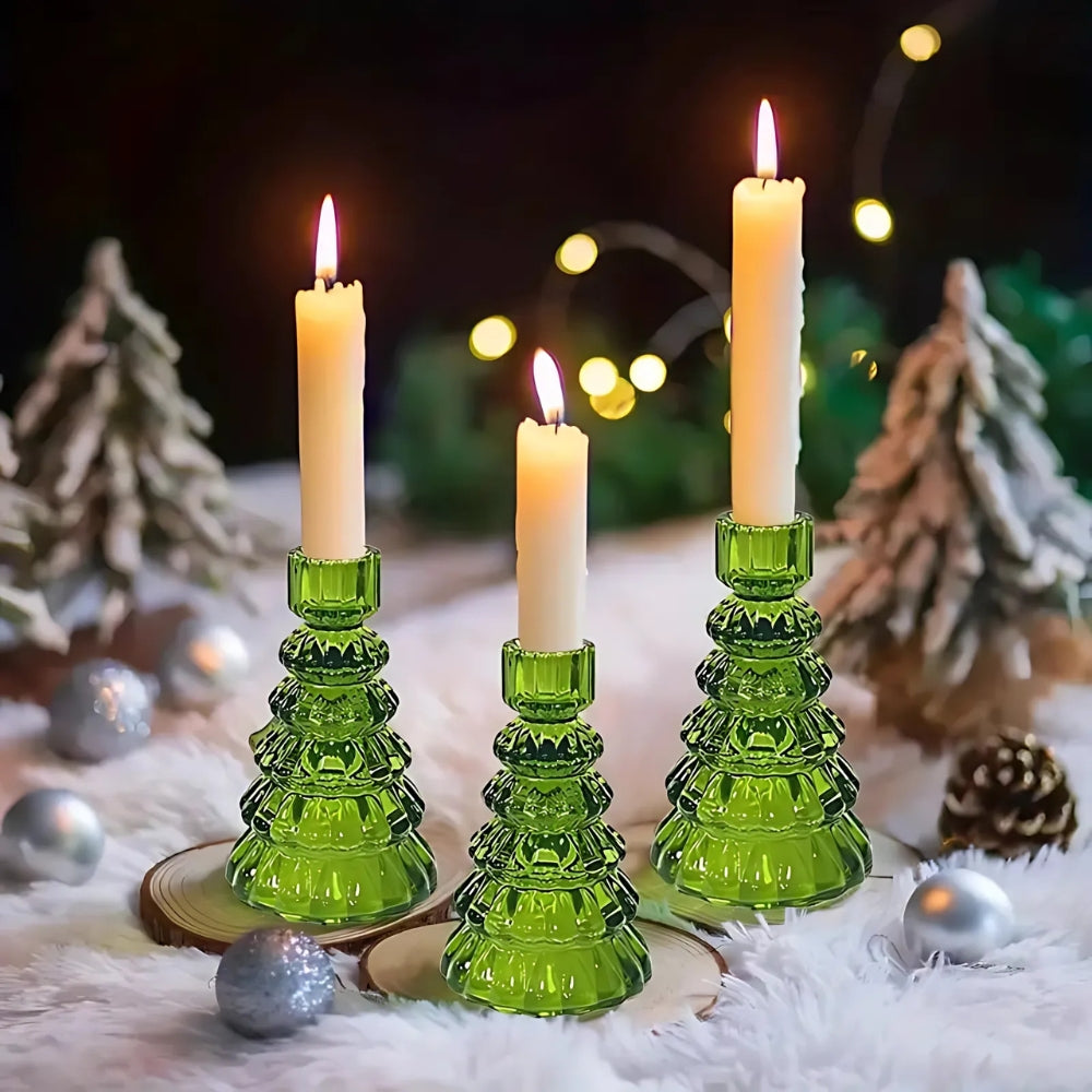 LumiTree Glass Candle Holder Set – 3-piece Tree-shaped Table Decoration