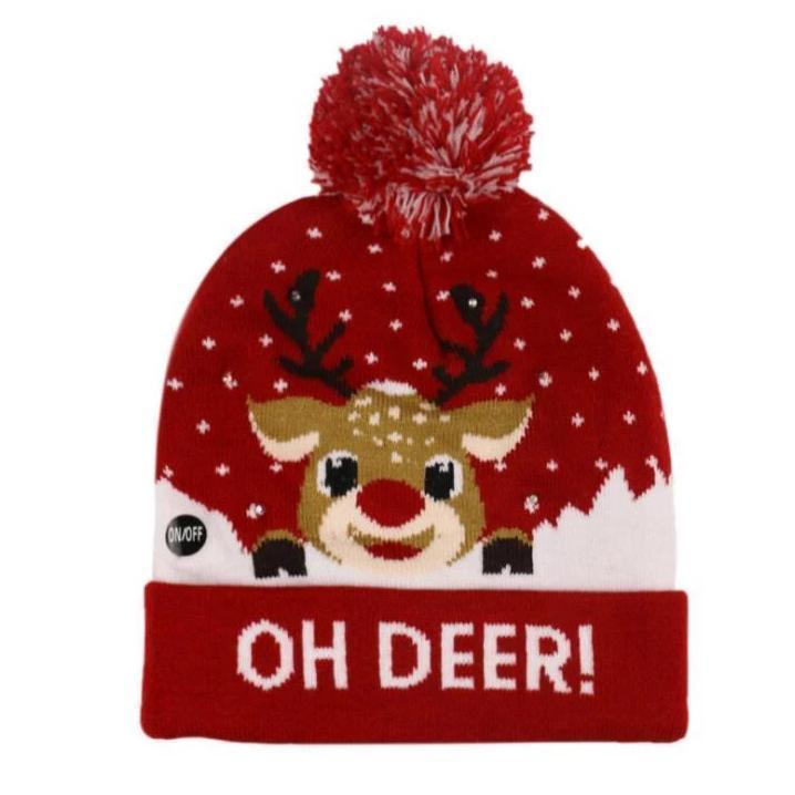 🎅LED Christmas Knitted Hats Light up Xmas Beanie