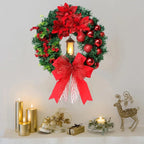 LED Christmas Wreath with Red Bow for Indoor Holiday Decor